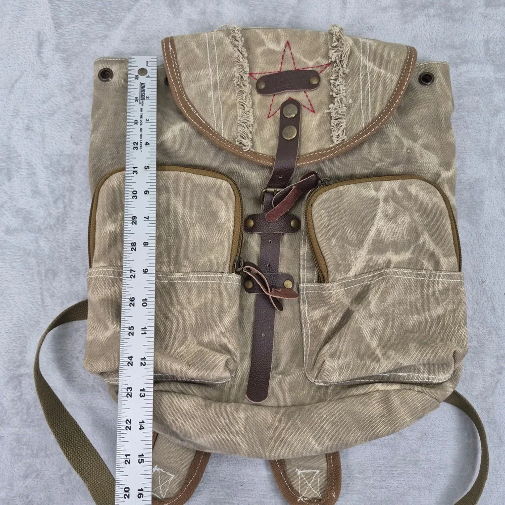 Canvas Military Rucksack Backpack Red Star Detail Mens Womens Outdoor Hiking